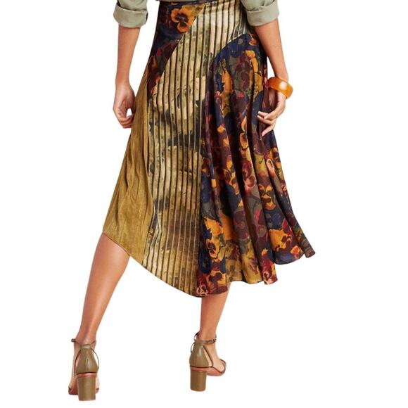 Geisha Designs Paulette Pleated Velvet Floral Midi Skirt NWT - Picture 1 of 5